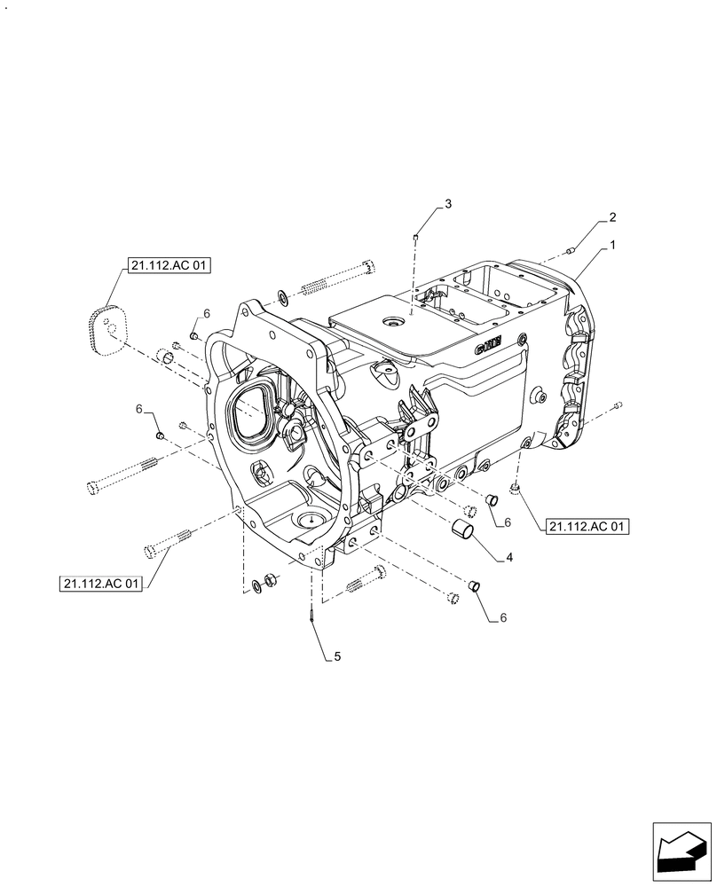 Схема запчастей Case IH FARMALL 120A - (21.114.AL[01]) - VAR - 390340 - TRANSMISSION HOUSING, MECHANICAL REVERSE (21) - TRANSMISSION