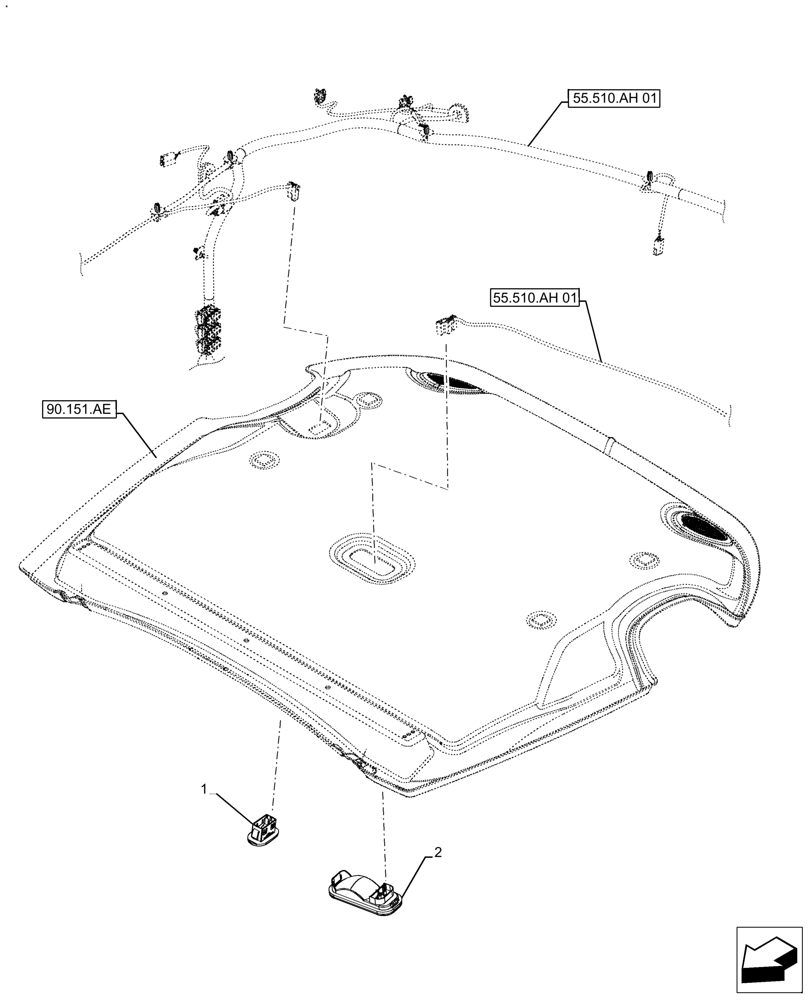 Схема запчастей Case IH FARMALL 120A - (55.514.AA) - VAR - 391126, 334743 - INTERIOR LIGHT, CAB (55) - ELECTRICAL SYSTEMS