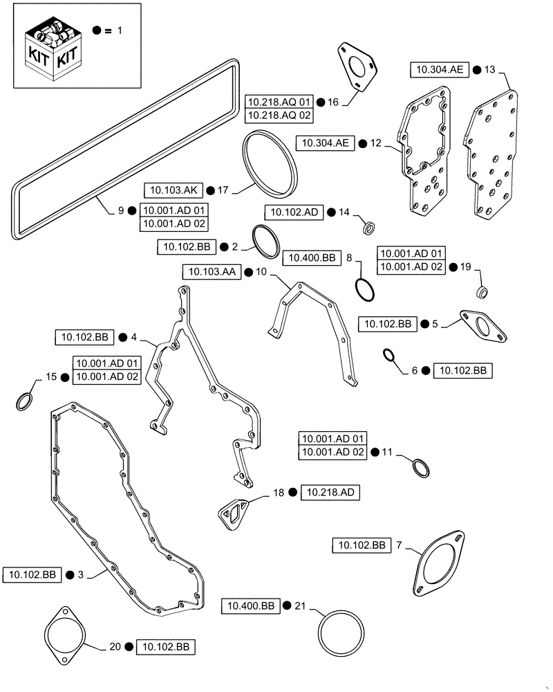 Схема запчастей Case IH RPZ65 - (10.101.AA[03]) - GASKET KIT, CYLINDER BLOCK (10) - ENGINE