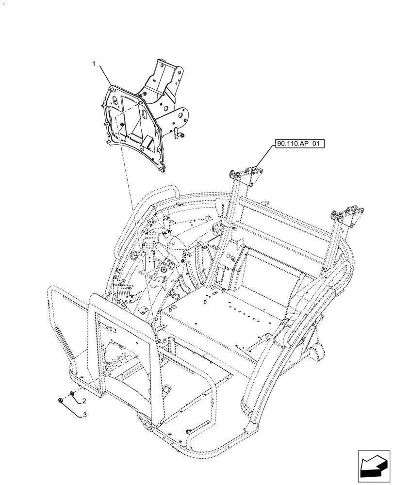Схема запчастей Case IH FARMALL 130A - (90.110.AP[02]) - VAR - 393315 - PLATFORM, SPARK ARRESTER, W/O CAB (90) - PLATFORM, CAB, BODYWORK AND DECALS