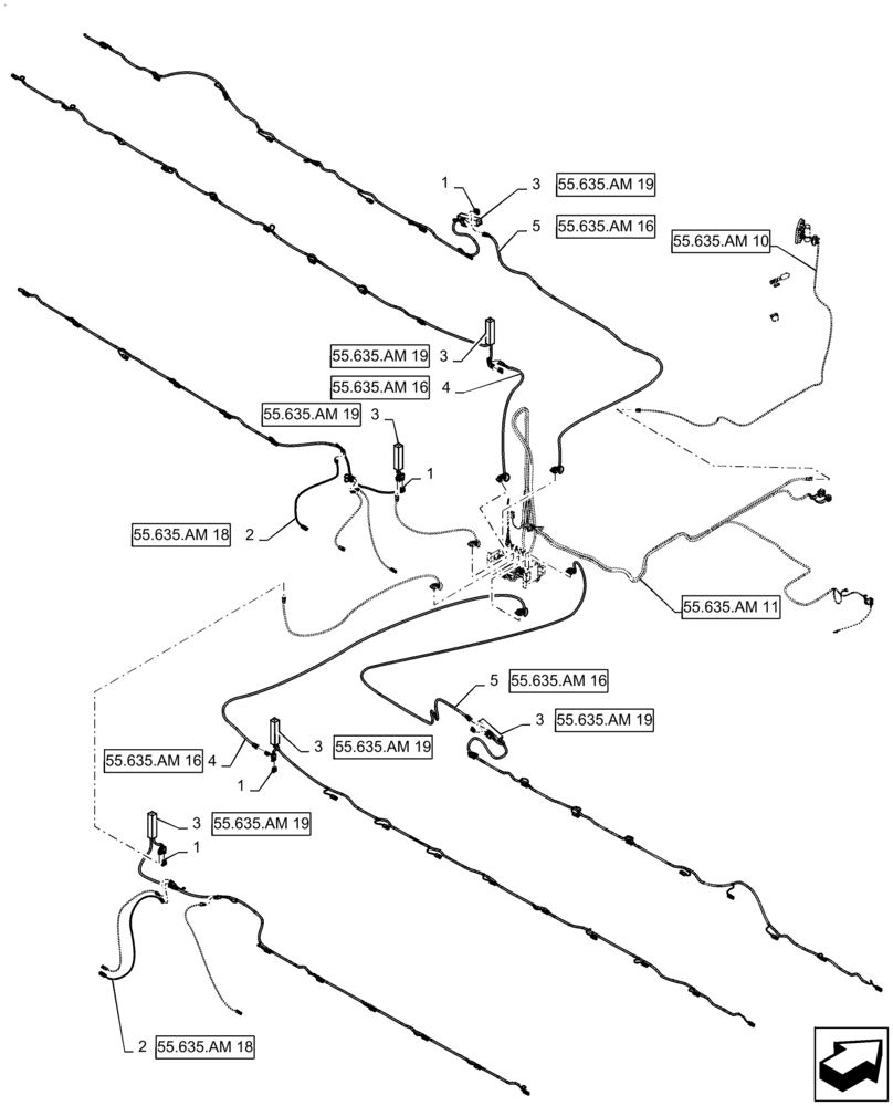 Схема запчастей Case IH PATRIOT 4440 - (55.635.AM[13]) - AIM COMMAND PRO, 90, 6 SECTION, BOOM HARNESSES (55) - ELECTRICAL SYSTEMS