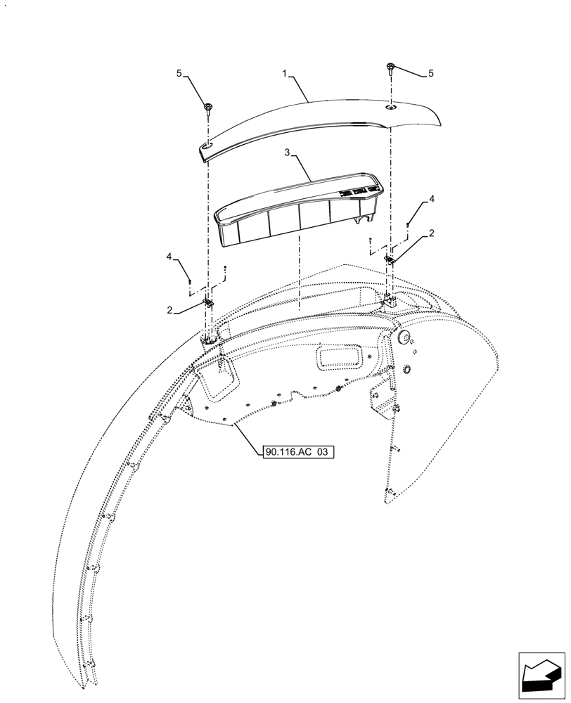Схема запчастей Case IH FARMALL 130A - (90.116.AC[05]) - VAR - 393315 - REAR FENDER, COVER, W/O CAB (90) - PLATFORM, CAB, BODYWORK AND DECALS