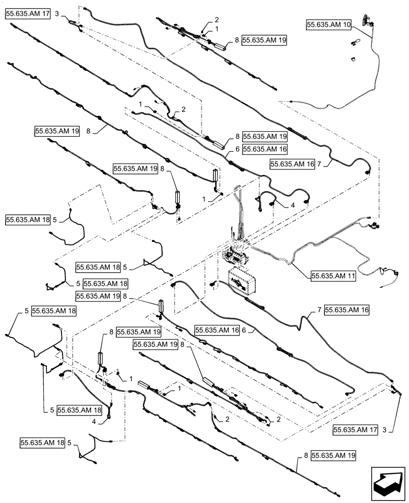 Схема запчастей Case IH PATRIOT 4440 - (55.635.AM[14]) - AIM COMMAND PRO, 100, 6 SECTION, BOOM HARNESSES (55) - ELECTRICAL SYSTEMS