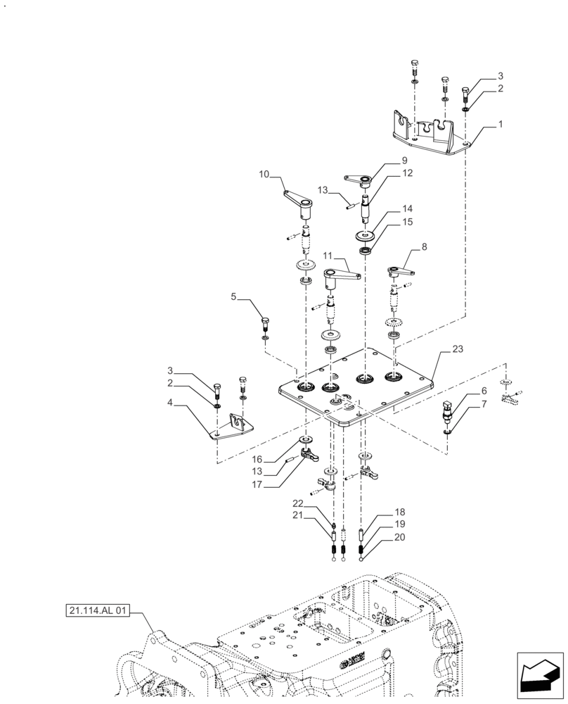 Схема запчастей Case IH FARMALL 120A - (21.114.AL[02]) - VAR - 390340 - SELECTOR CASE, MECHANICAL (21) - TRANSMISSION