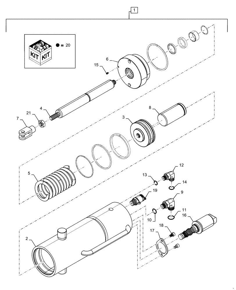 Схема запчастей Case IH MAGNUM 200 - (33.110.AP[02]) - HYDRAULIC CYLINDER, PARKING BRAKE (33) - BRAKES & CONTROLS