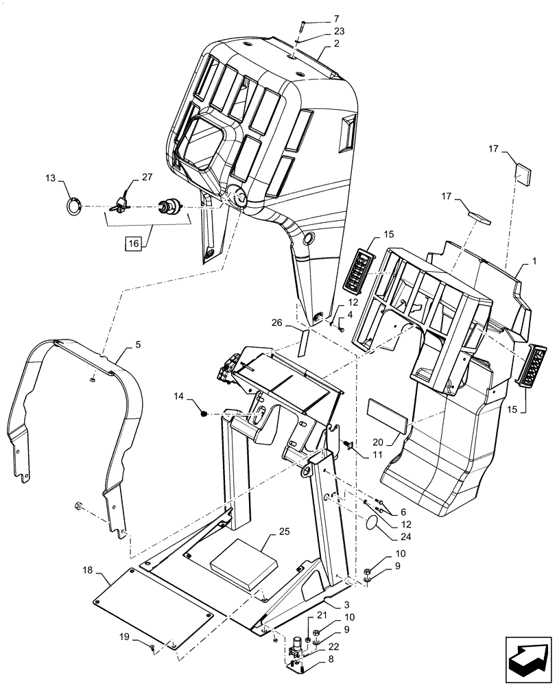 Схема запчастей Case IH QUADTRAC 580 - (90.151.AF[01]) - DASH PANEL (90) - PLATFORM, CAB, BODYWORK AND DECALS