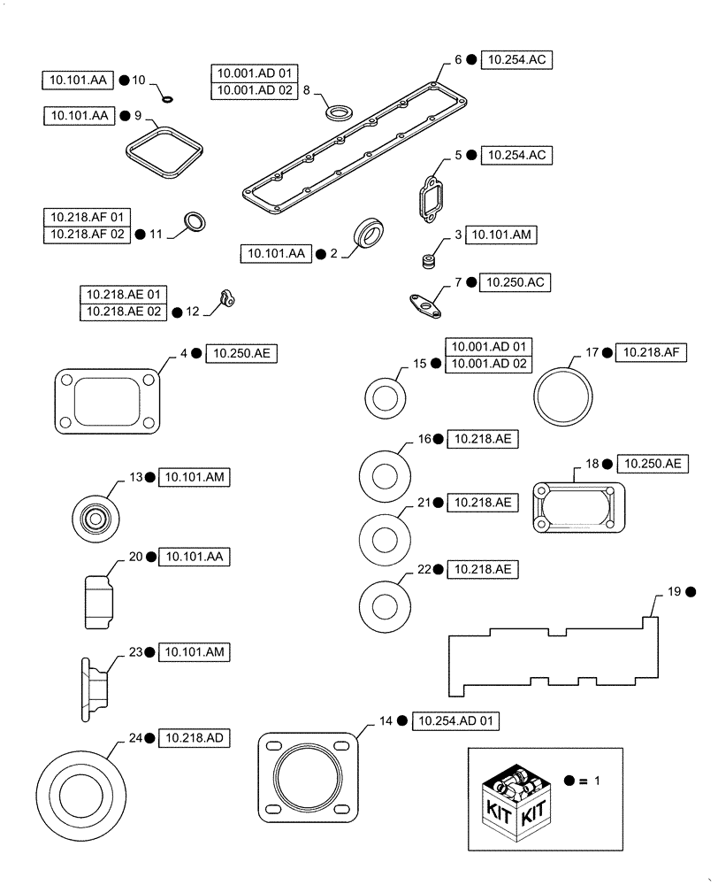 Схема запчастей Case IH RPZ65 - (10.101.AA[02]) - GASKET KIT, VALVE GRIND (10) - ENGINE