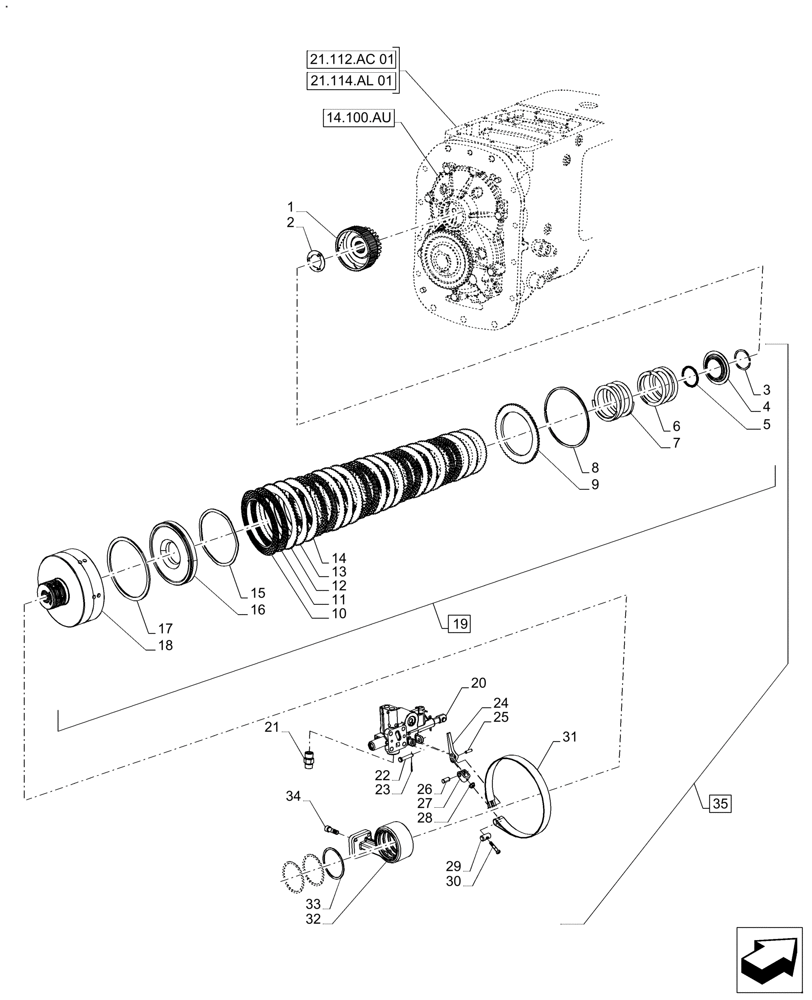 Схема запчастей Case IH FARMALL 120A - (31.114.AI) - VAR - 390340, 330059, 330061 - PTO CLUTCH, VALVE (31) - IMPLEMENT POWER TAKE OFF