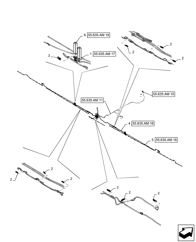 Схема запчастей Case IH PATRIOT 3340 - (55.635.AM[12]) - AIM COMMAND PRO, 90 5 SECTION, BOOM HARNESSES (55) - ELECTRICAL SYSTEMS