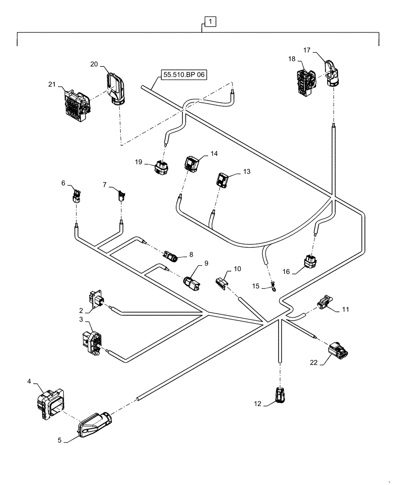 Схема запчастей Case IH MAGNUM 3154 - (55.510.BP[15]) - CAB OUTSIDE WIRE HARNESS - ASN - ZERF08100 (55) - ELECTRICAL SYSTEMS
