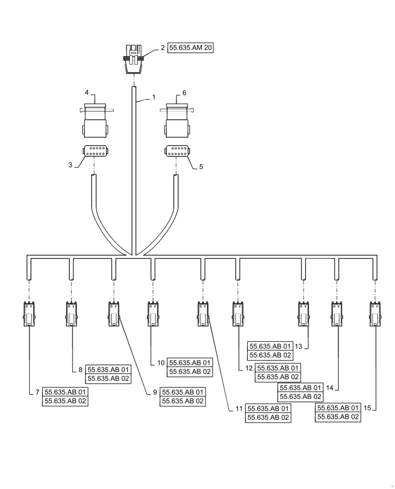 Схема запчастей Case IH PATRIOT 4440 - (55.635.AM[04]) - AIM COMMAND, 90, 5 AND 6 SECTION, OUTER HARNESS, 9 NOZZLE (55) - ELECTRICAL SYSTEMS