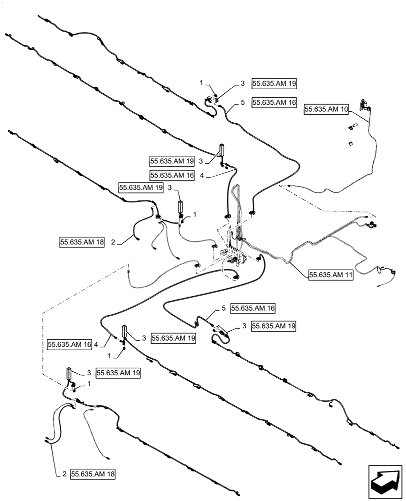 Схема запчастей Case IH PATRIOT 3340 - (55.635.AM[13]) - AIM COMMAND PRO, 90, 6 SECTION, BOOM HARNESSES (55) - ELECTRICAL SYSTEMS
