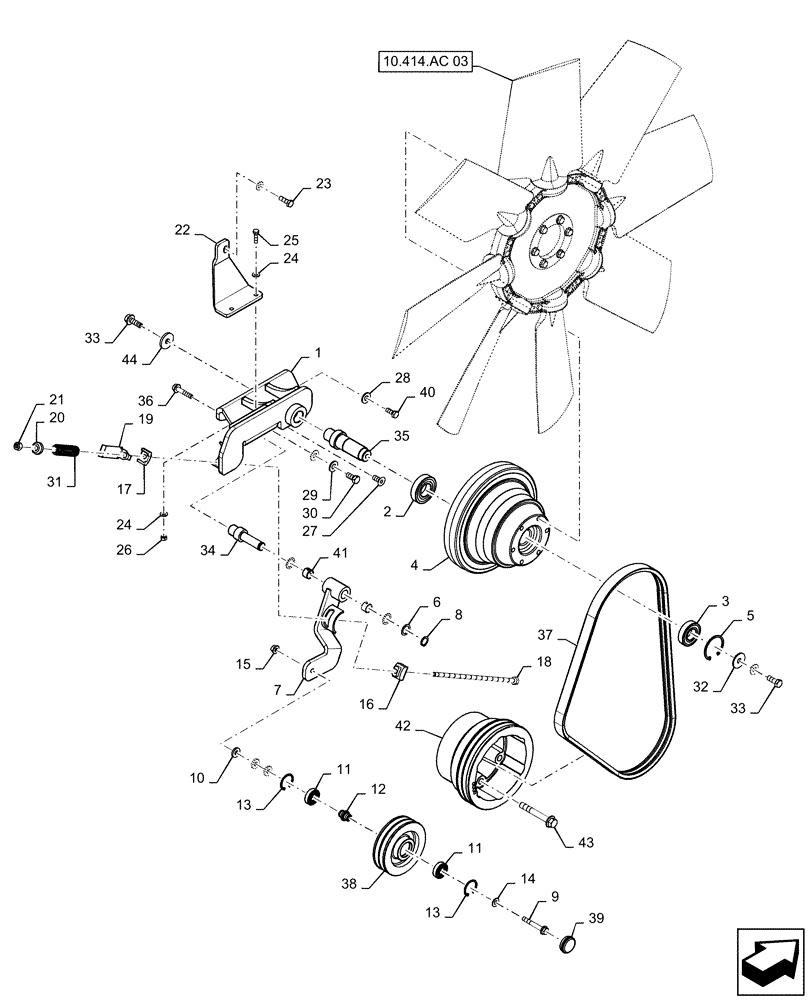 Схема запчастей Case IH 8240 - (10.414.AC[04]) - FAN, PULLEY & BELT, ENGINE (10) - ENGINE