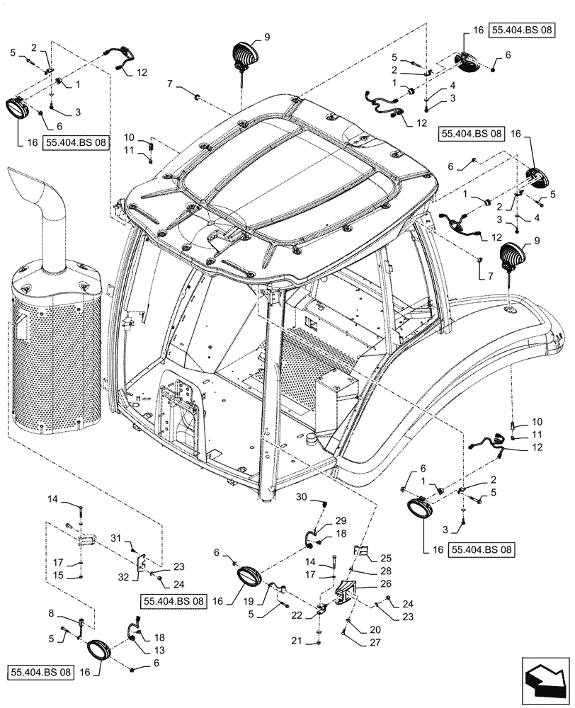 Схема запчастей Case IH MAGNUM 220 - (55.404.BS[06]) - LED LIGHTING - ASN ZERH08100 (55) - ELECTRICAL SYSTEMS