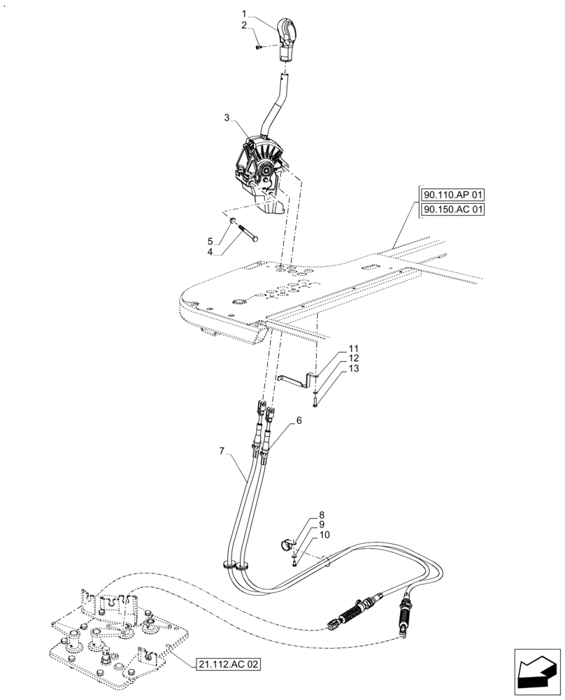 Схема запчастей Case IH FARMALL 120A - (21.130.BC[01]) - VAR - 330059, 390340 - TRANSMISSION, CONTROL LEVER (21) - TRANSMISSION