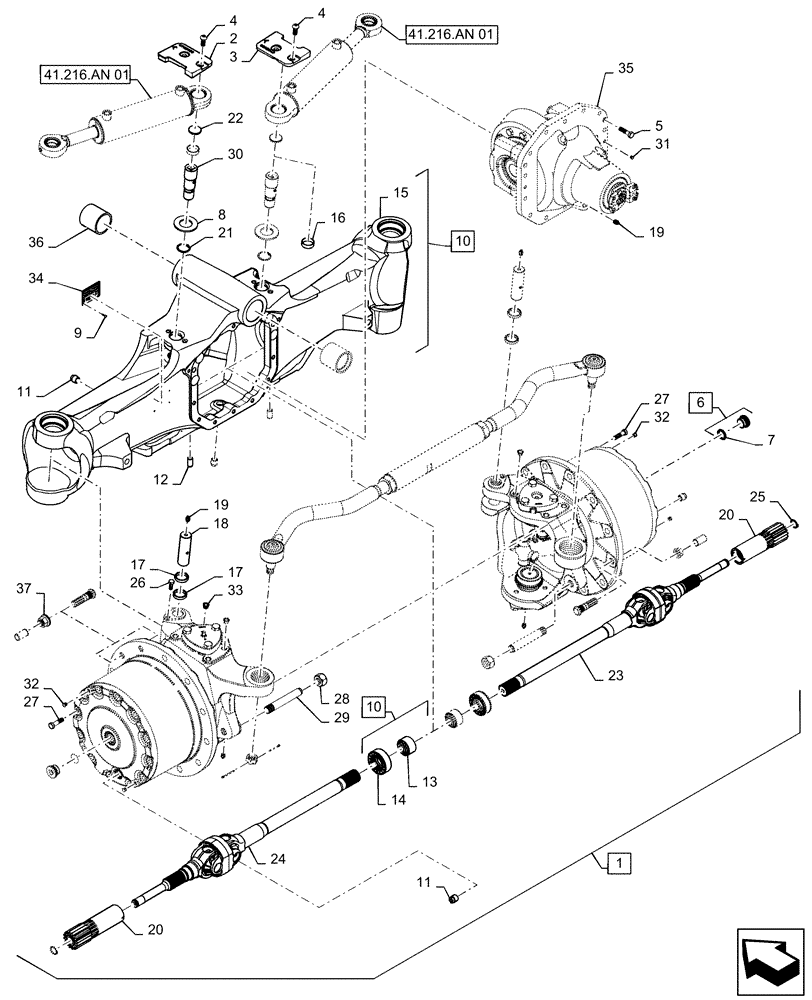 Схема запчастей Case IH MAGNUM 235 - (25.100.AD[06]) - VAR - 420224 CNH FRONT AXLE, CLASS 4.75, NON-SUSPENDED (25) - FRONT AXLE SYSTEM