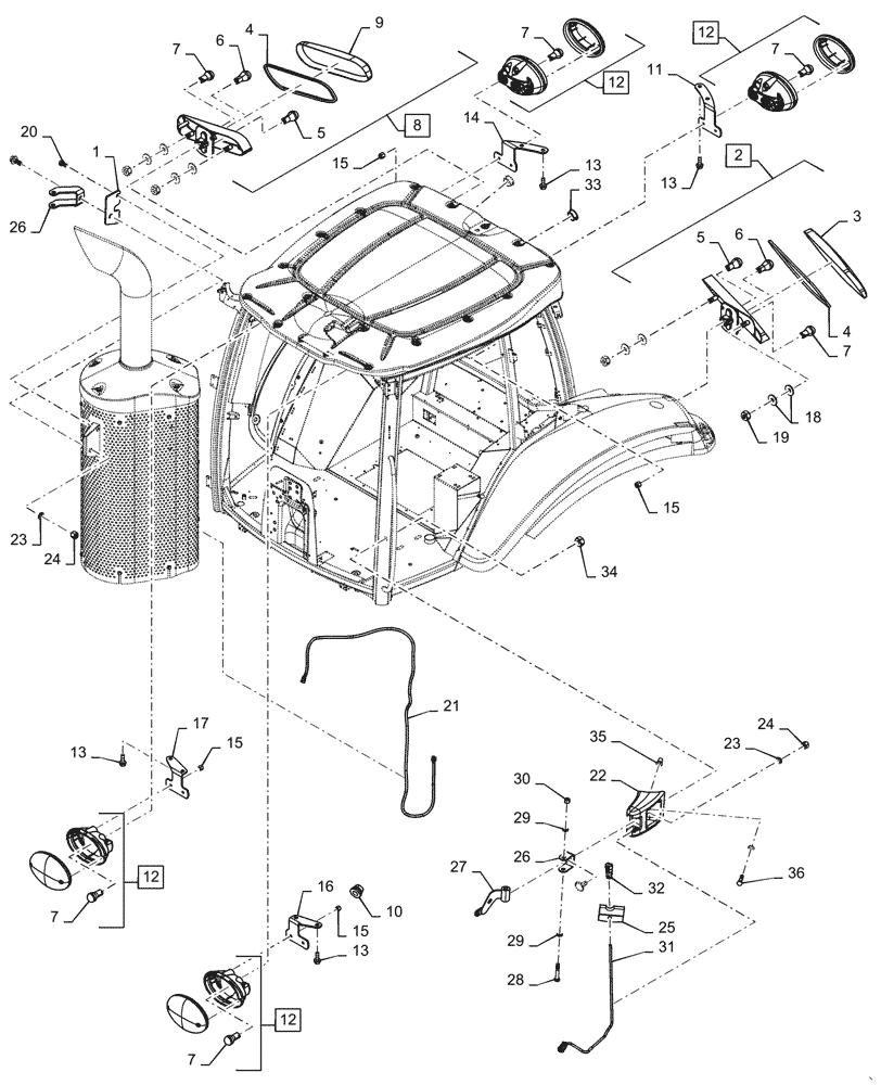 Схема запчастей Case IH MAGNUM 220 - (55.404.BS[05]) - STANDARD LED LIGHTING - ASN ZERH08100 (55) - ELECTRICAL SYSTEMS