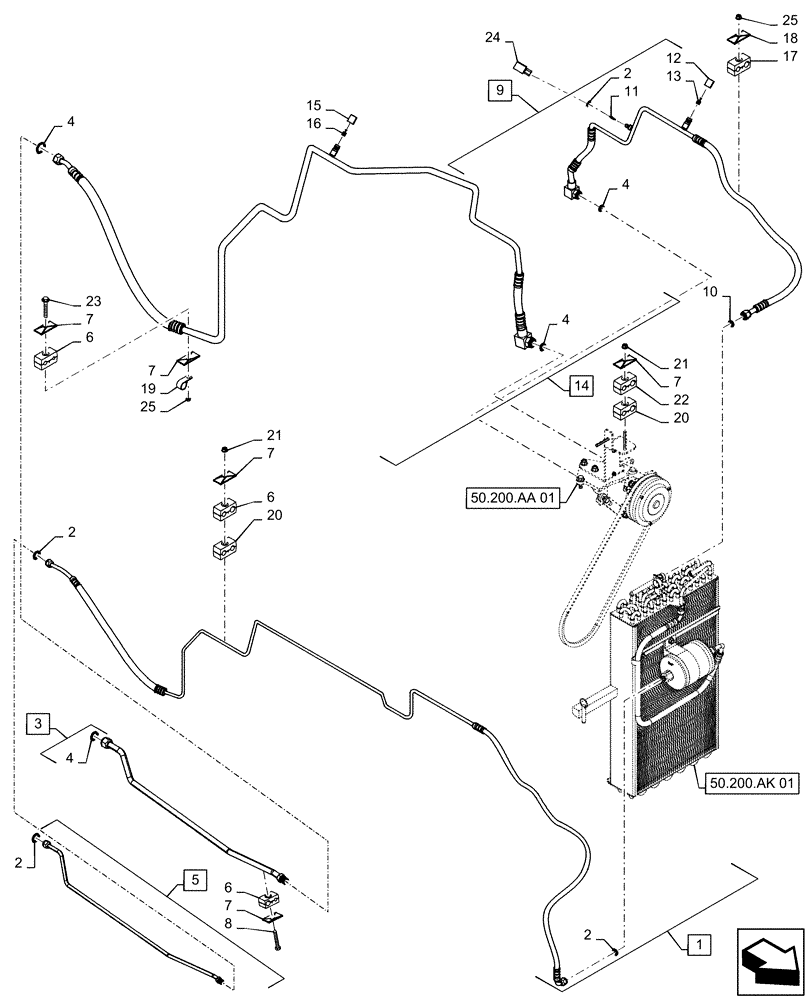Схема запчастей Case IH MAGNUM 220 - (50.200.BY[01]) - A/C LINES (50) - CAB CLIMATE CONTROL