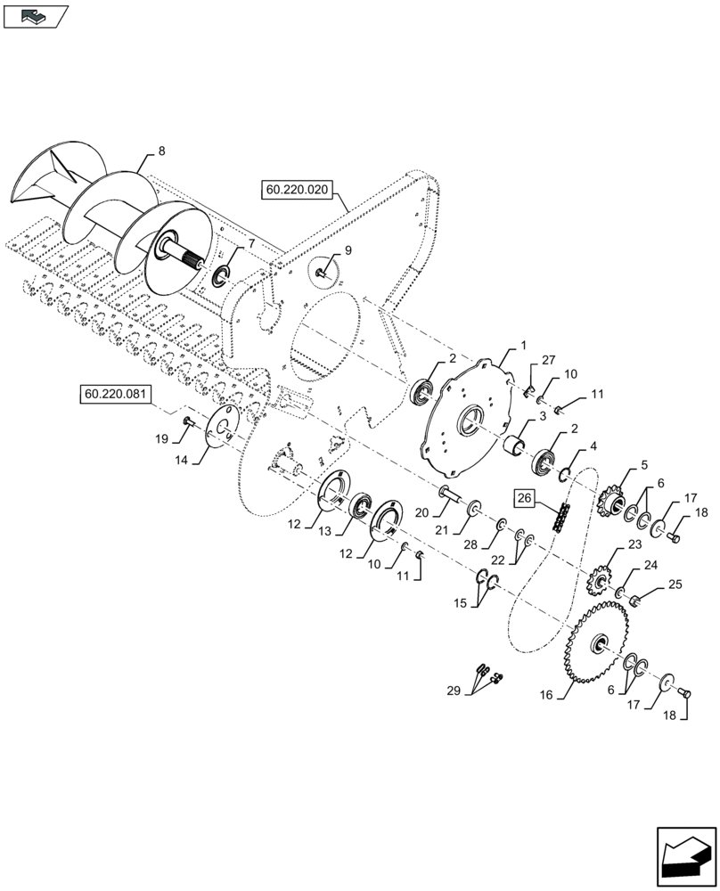 Схема запчастей Case IH LB434R XL - (60.220.061) - PICK-UP, AUGER TRANSMISSION, LH - D085 (60) - PRODUCT FEEDING