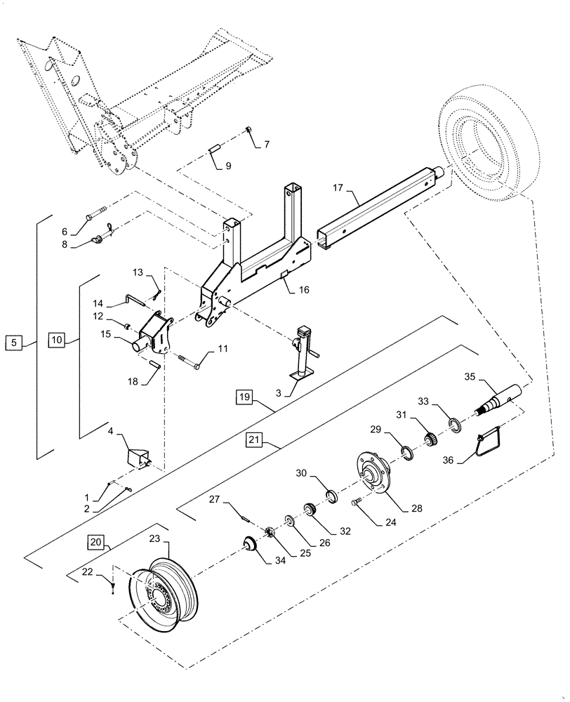 Схема запчастей Case IH DH213 - (44.530.AA[01]) - AXLE, 2-WHEEL TRANSPORT ASSY (44) - WHEELS