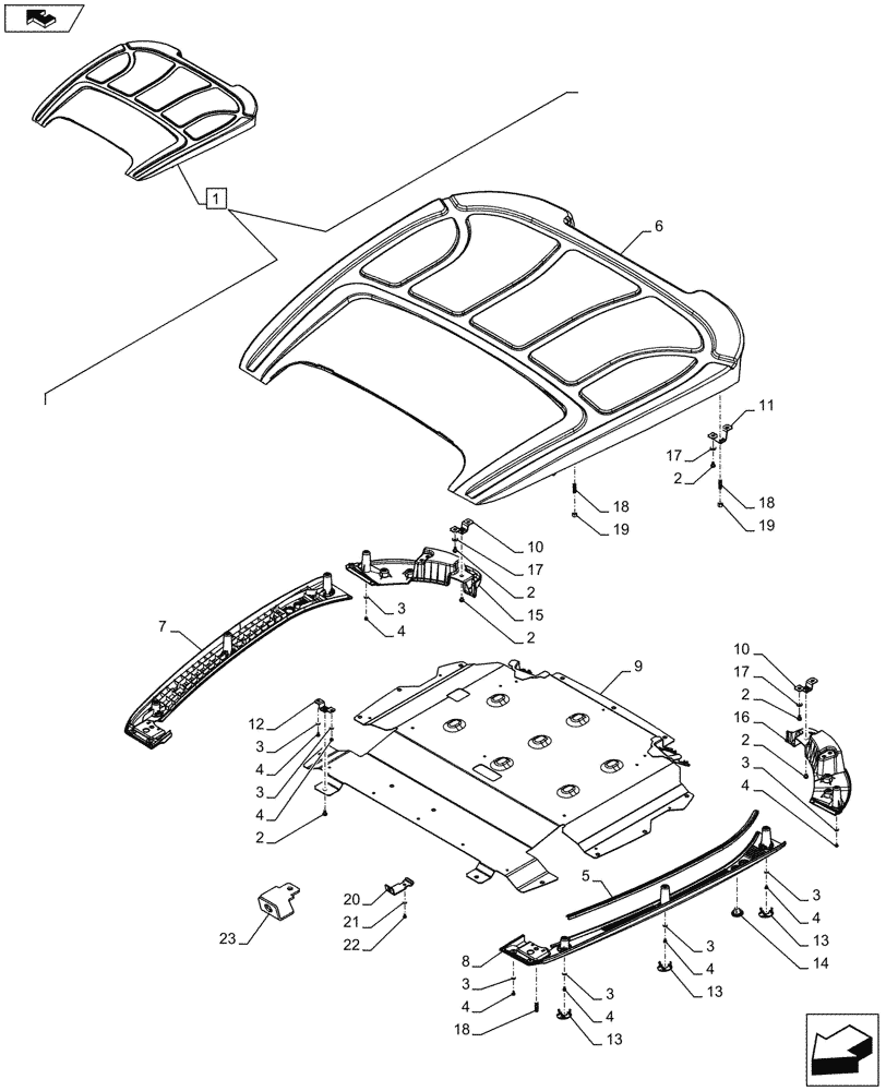 Схема запчастей Case IH FARMALL 115C - (90.150.BG[14A]) - VAR - 743573, 744588 - CAB ROOF - NA - BEGIN YR 10-OCT-2012 (90) - PLATFORM, CAB, BODYWORK AND DECALS