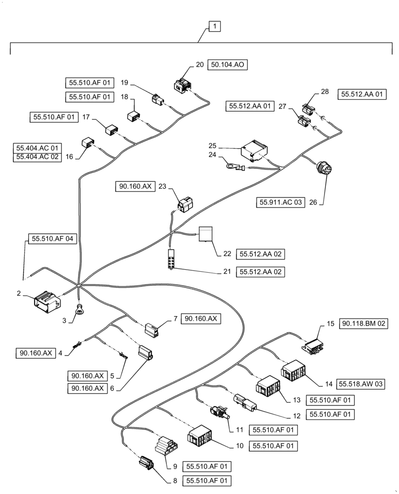 Схема запчастей Case IH QUADTRAC 620 - (55.510.AF[05]) - CAB MAIN WIRE HARNESS, BSN ZFF308000 (55) - ELECTRICAL SYSTEMS