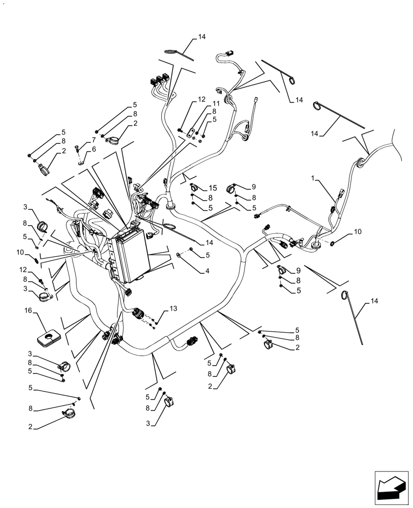 Схема запчастей Case IH FARMALL 120A - (55.510.BO[01]) - VAR - 393315 - MAIN HARNESS, BRACKET, CABLE CLIP, W/O CAB (55) - ELECTRICAL SYSTEMS