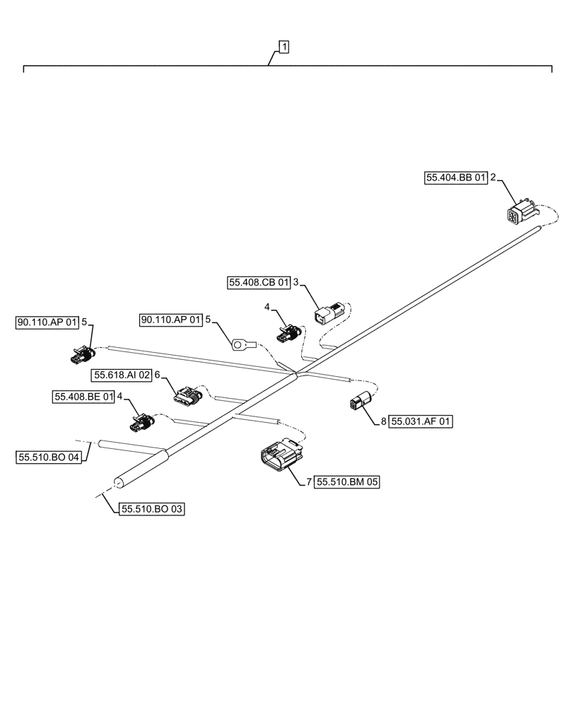 Схема запчастей Case IH FARMALL 120A - (55.510.BO[02]) - VAR - 393315 - MAIN HARNESS, W/O CAB, PART I (55) - ELECTRICAL SYSTEMS