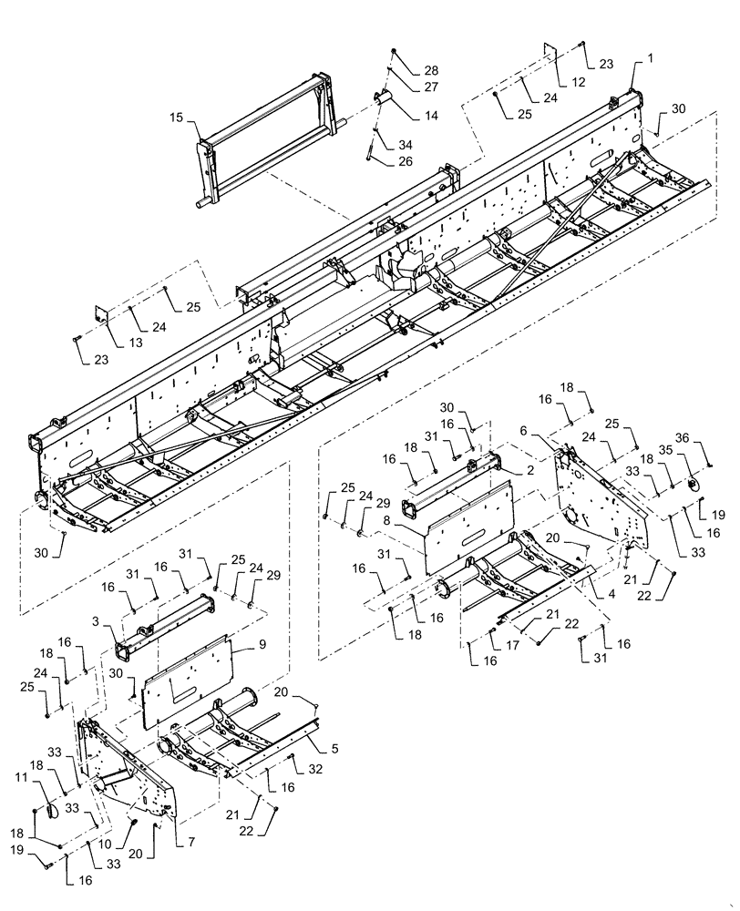 Схема запчастей Case IH 3162 - (58.130.04[05]) - FRAME ASSEMBLY, 45 FOOT HEADER (58) - ATTACHMENTS/HEADERS