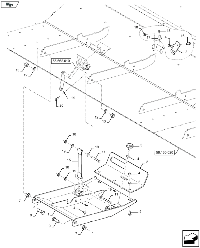 Схема запчастей Case IH 3050-18FT - (58.130.131) - SKID PLATES, RIGHT-HAND SIDE - D052 (58) - ATTACHMENTS/HEADERS