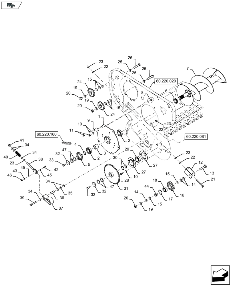 Схема запчастей Case IH LB424R XL - (60.220.041) - PICK-UP, AUGER TRANSMISSION, RH - D085 (60) - PRODUCT FEEDING