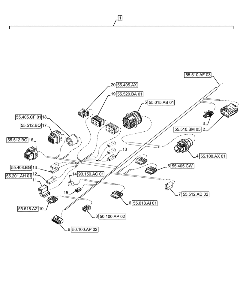 Схема запчастей Case IH FARMALL 120A - (55.510.AF[02]) - VAR - 391610 - MAIN HARNESS, CAB, PART I (55) - ELECTRICAL SYSTEMS