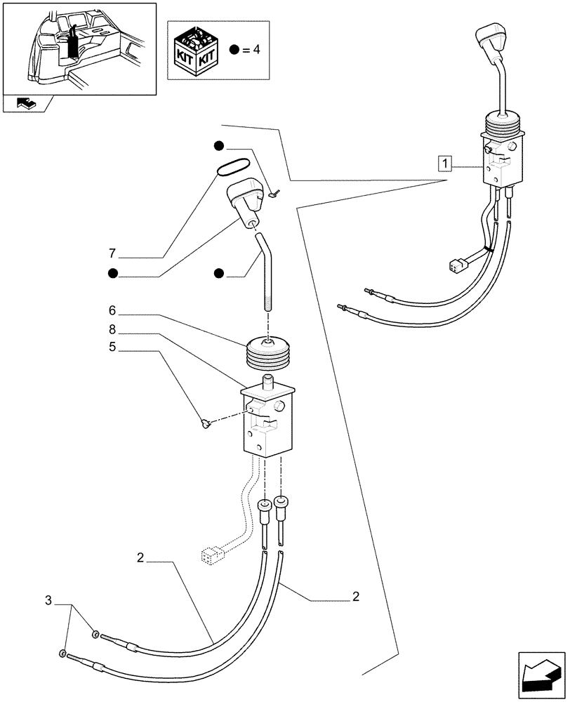 Схема запчастей Case IH FARMALL 85U - (1.96.2/07B) - TWO MID-MOUNT VALVES FOR REAR CONTROL VALVES - JOYSTICK - BREAKDOWN - W/CAB - D7237 (10) - OPERATORS PLATFORM/CAB