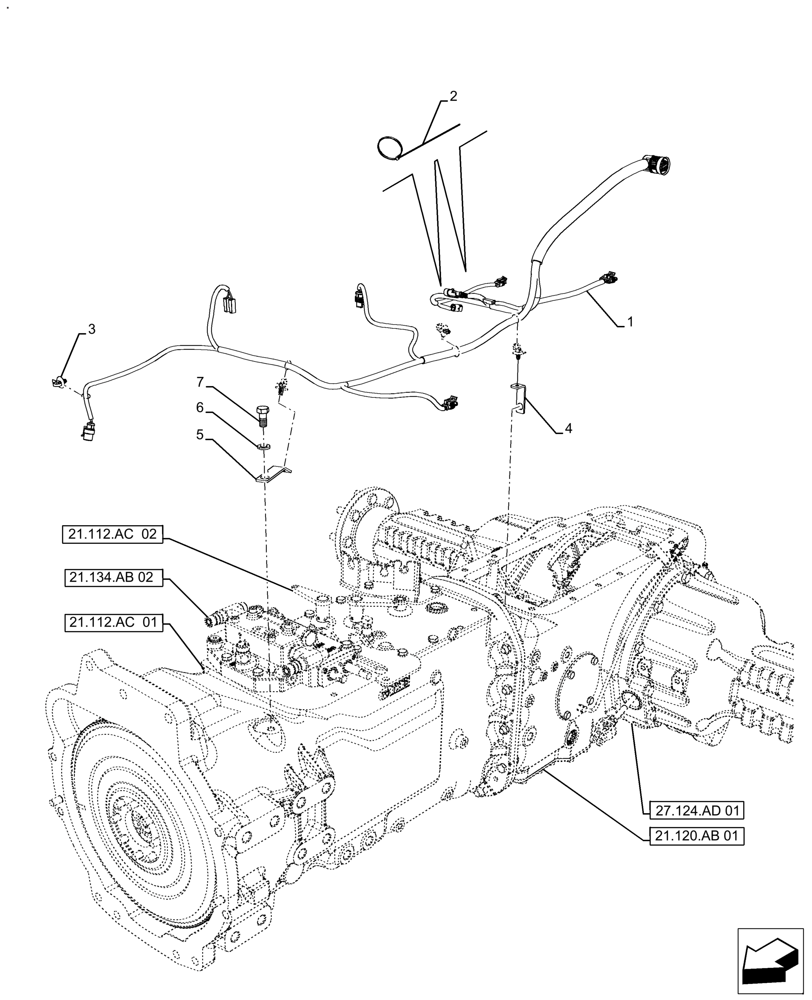 Схема запчастей Case IH FARMALL 120A - (55.024.AA[01]) - VAR - 391610, 390266 - TRANSMISSION, HARNESS, CAB (55) - ELECTRICAL SYSTEMS