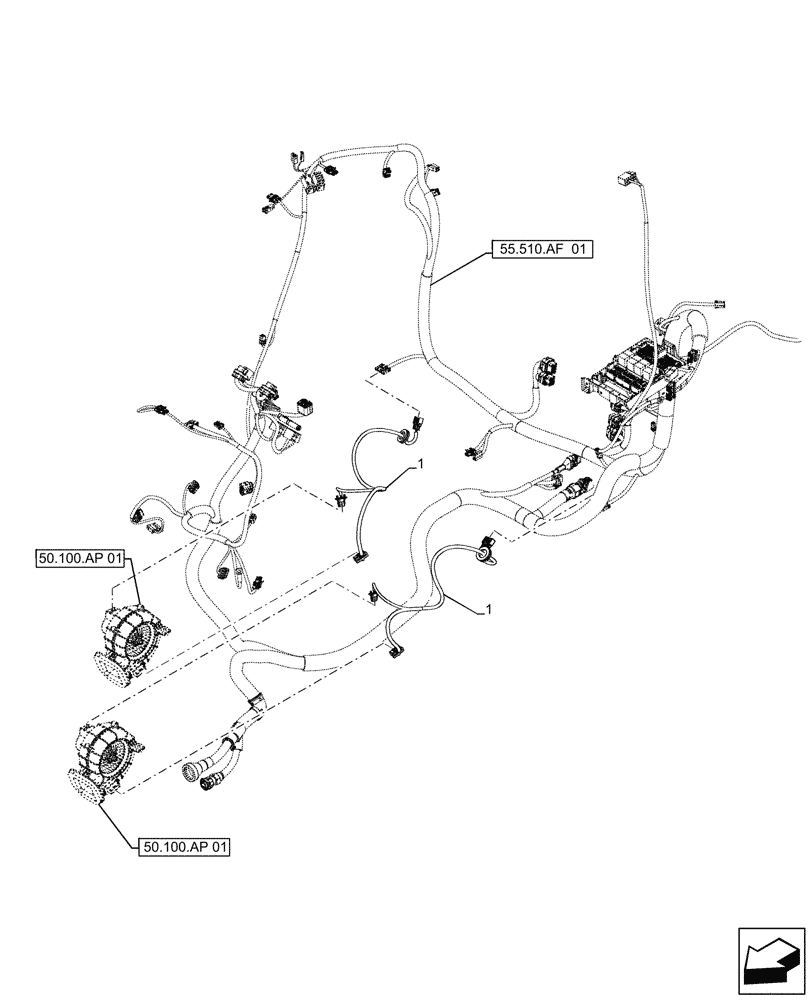 Схема запчастей Case IH FARMALL 120A - (55.050.AY[01]) - VAR - 391610 - WIRE HARNESS, BLOWER, CAB (55) - ELECTRICAL SYSTEMS