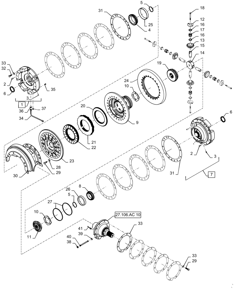 Схема запчастей Case IH MAGNUM 310 - (27.106.AC[10]) - VAR - 429334, 429335 - CVT - TRANSMISSION DIFFERENTIAL HD (27) - REAR AXLE SYSTEM