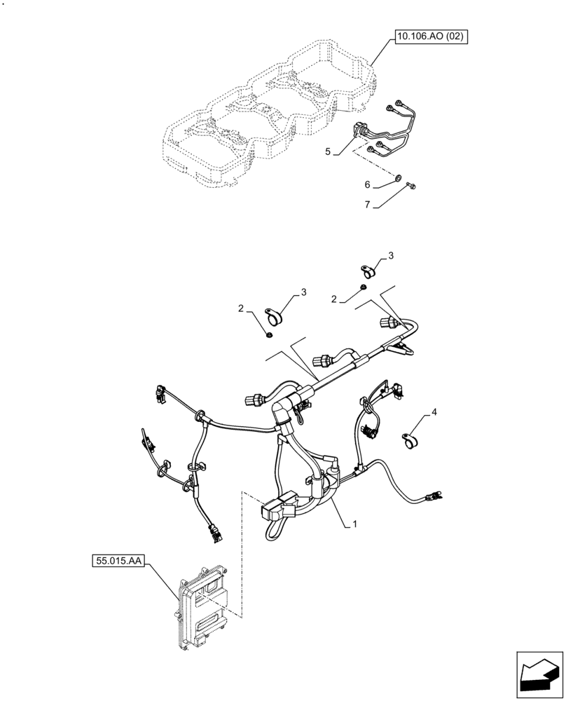 Схема запчастей Case IH F4HFE413H B004 - (55.010.AA) - ENGINE, CABLE (55) - ELECTRICAL SYSTEMS