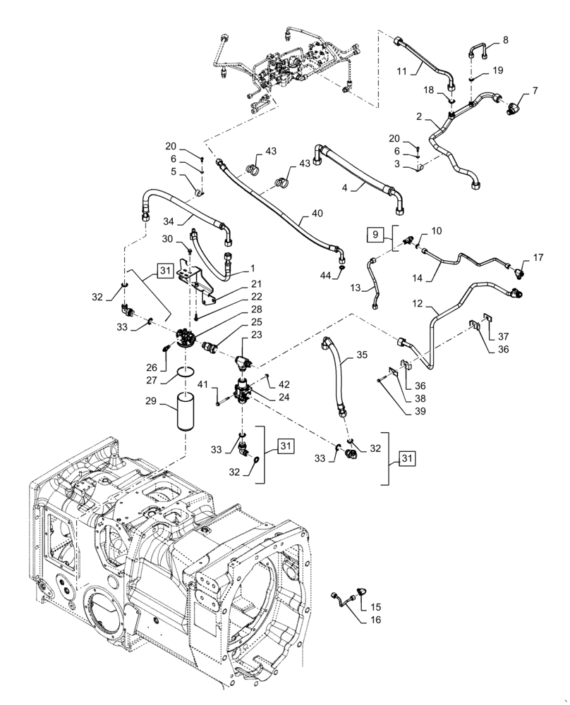 Схема запчастей Case IH MAGNUM 340 - (27.100.AD[02]) - VAR - 429330 - , HYDRAULIC LUBE LINES (27) - REAR AXLE SYSTEM