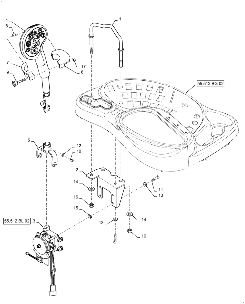 Схема запчастей Case IH WD2304 - (55.512.BL[01]) - HANDLE, MULTIPURPOSE, RH (55) - ELECTRICAL SYSTEMS