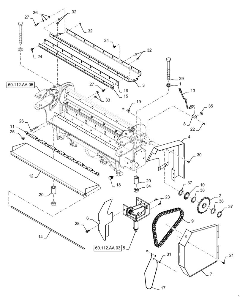 Схема запчастей Case IH 7140 - (60.112.AA[04]) - VAR - 425086, 425087, 425088, 425125, 425126 - STONE TRAP (60) - PRODUCT FEEDING