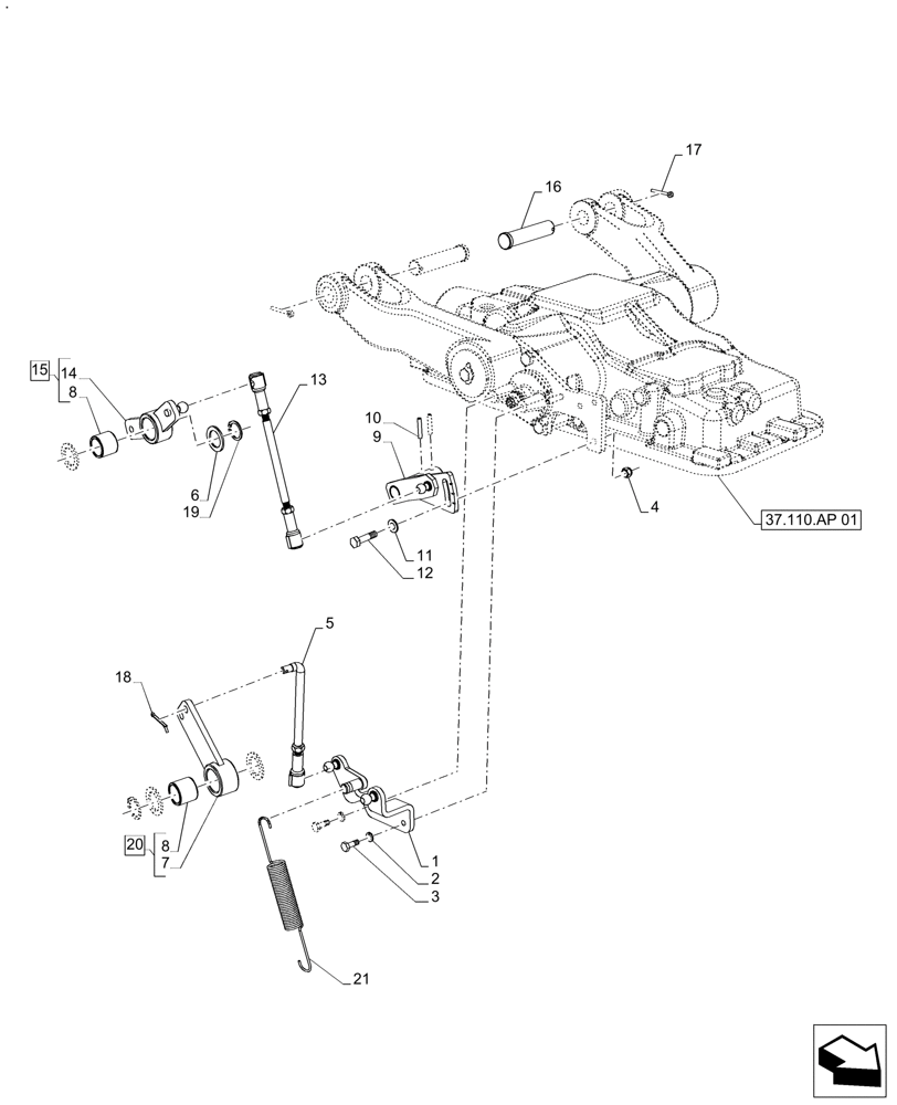 Схема запчастей Case IH FARMALL 120A - (37.108.AE[01]) - VAR - 336784, 339784, 390344 - LIFT LINK, ROD, EXTERNAL CONTROL (37) - HITCHES, DRAWBARS & IMPLEMENT COUPLINGS