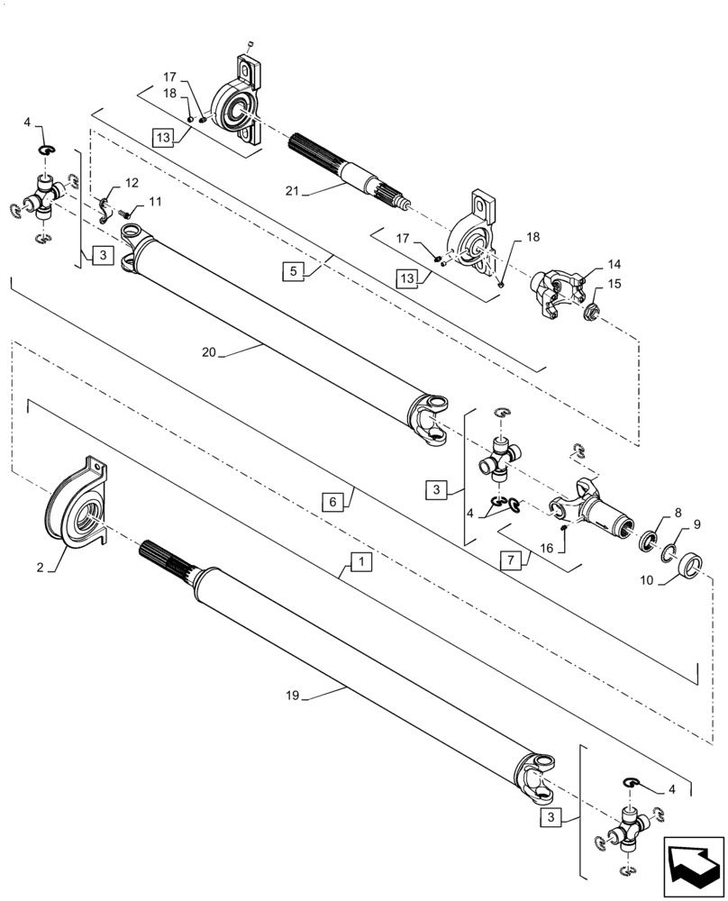 Схема запчастей Case IH 8240 - (60.150.AO[05]) - VAR - 425464, 425362, 425465, 425361 - DRIVE SHAFT, FEEDER, COMPONENTS (60) - PRODUCT FEEDING