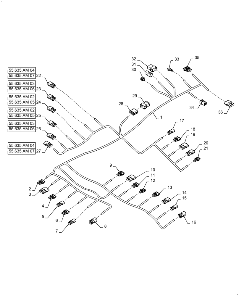 Схема запчастей Case IH PATRIOT 3340 - (55.635.AM[01]) - AIM COMMAND, 90/100, MAIN FRAME HARNESS (55) - ELECTRICAL SYSTEMS