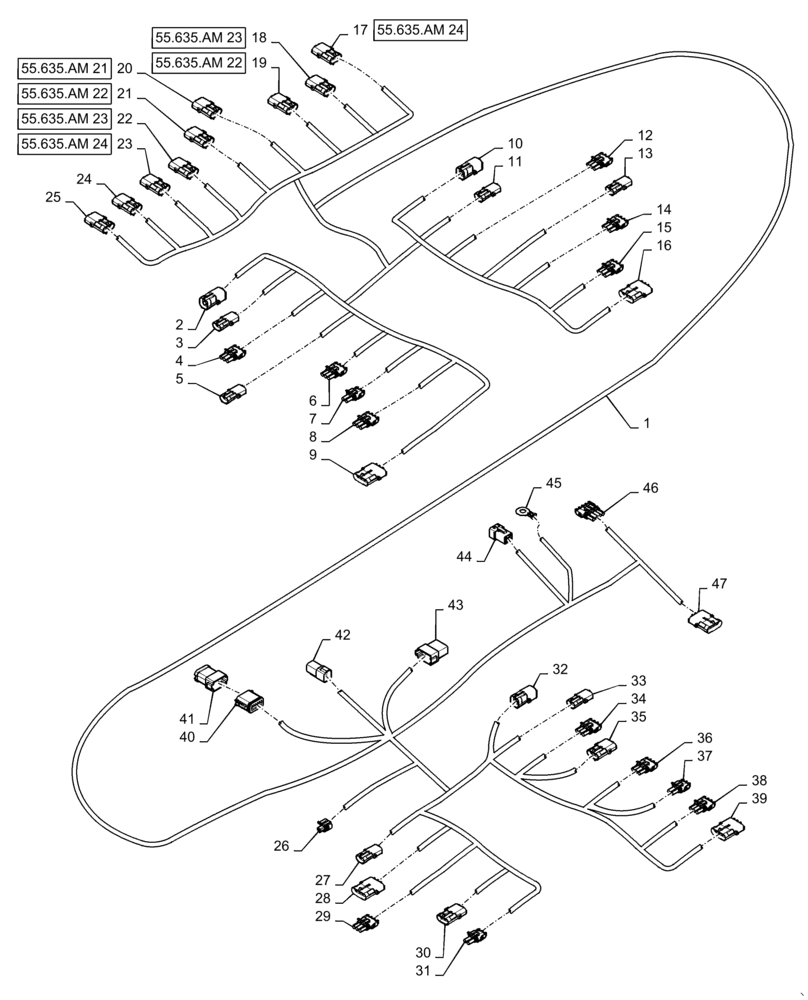Схема запчастей Case IH PATRIOT 3340 - (55.635.AM[20]) - AIM COMMAND, 120, MAIN FRAME HARNESS (55) - ELECTRICAL SYSTEMS
