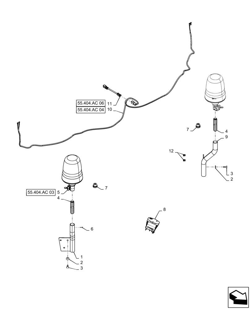 Схема запчастей Case IH PATRIOT 3340 - (55.404.AC[02]) - DUAL BEACON ASSEMBLY (55) - ELECTRICAL SYSTEMS