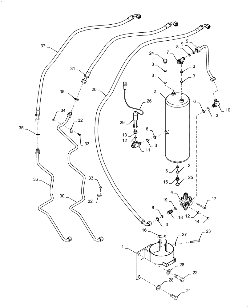 Схема запчастей Case IH MX220 - (07-12) - TRAILER BRAKE PNEUMATIC, RESERVOIR, EUROPE ONLY (07) - BRAKES