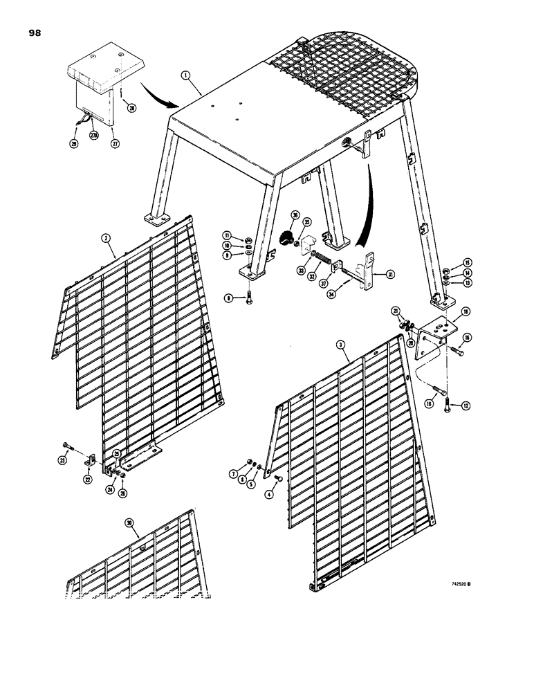 Схема запчастей Case IH 1816B - (98) - ROPS CANOPY (90) - PLATFORM, CAB, BODYWORK AND DECALS