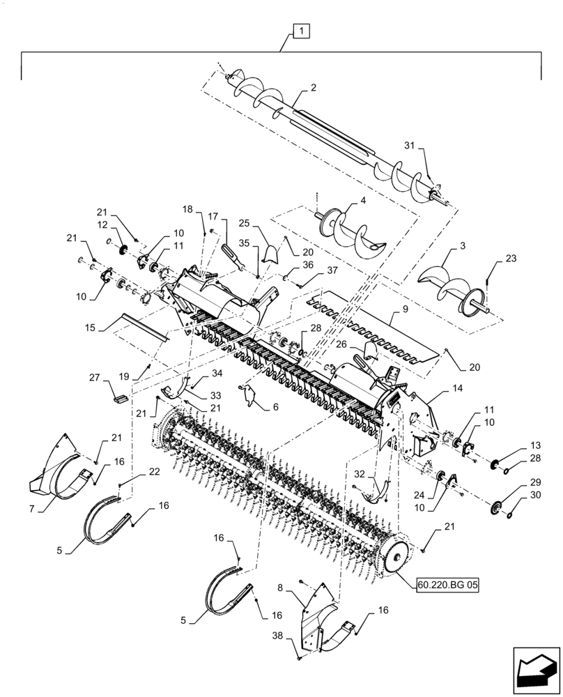 Схема запчастей Case IH RB465 - (60.220.BD[14]) - VAR - 726989 - 2M ROTOR PICKUP ASSEMBLY (60) - PRODUCT FEEDING