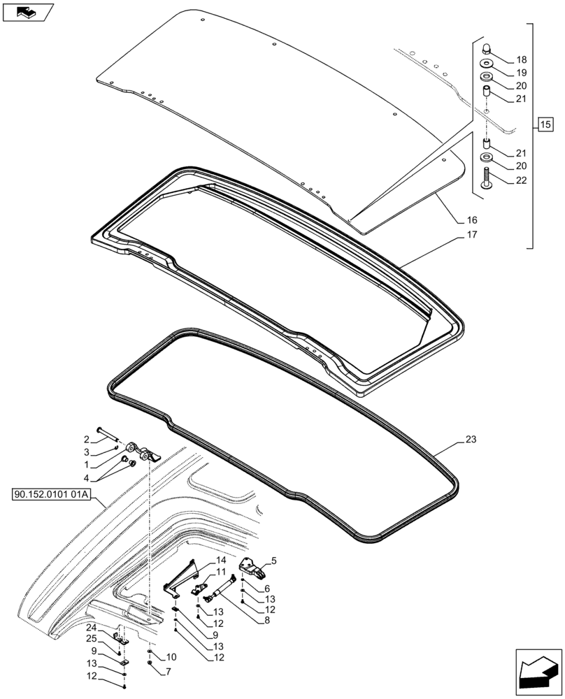 Схема запчастей Case IH FARMALL 75C - (90.154.02[01B]) - CAB WITH HIGH VISIBILITY PANEL - HATCH (VAR.333606 / 743574; VAR.336606-339606) - BEGIN YR 06-DEC-2012 (90) - PLATFORM, CAB, BODYWORK AND DECALS
