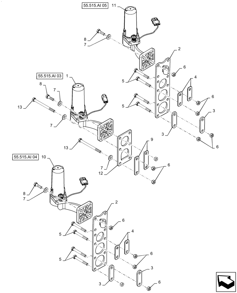 Схема запчастей Case IH PATRIOT 3340 - (55.515.AI[02]) - 120 AUTOBOOM SENSOR MOUNTING PARTS (55) - ELECTRICAL SYSTEMS